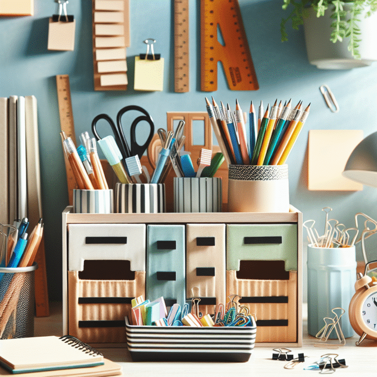 decoração organizada com itens de papelaria